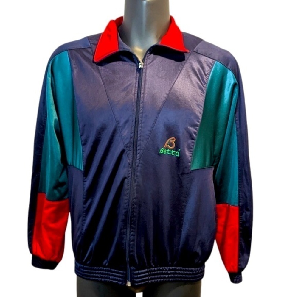 2/$20 Vintage 90's Navy Blue Geometric Colour Block Track Jacket Large